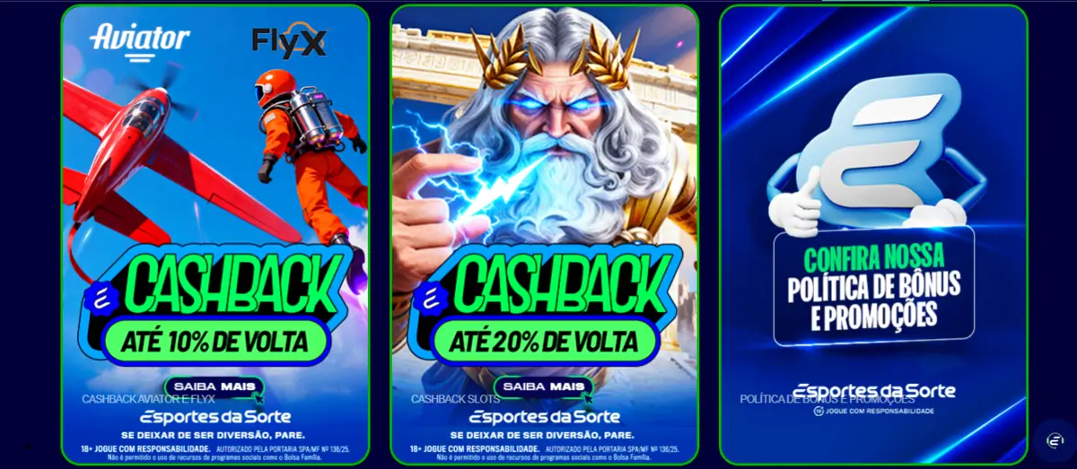 Cashback de boas-vindas Esporte da Sorte Esporte da Sorte cashback