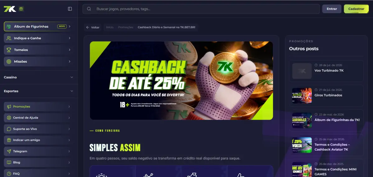 Bet7K Cassino cashback