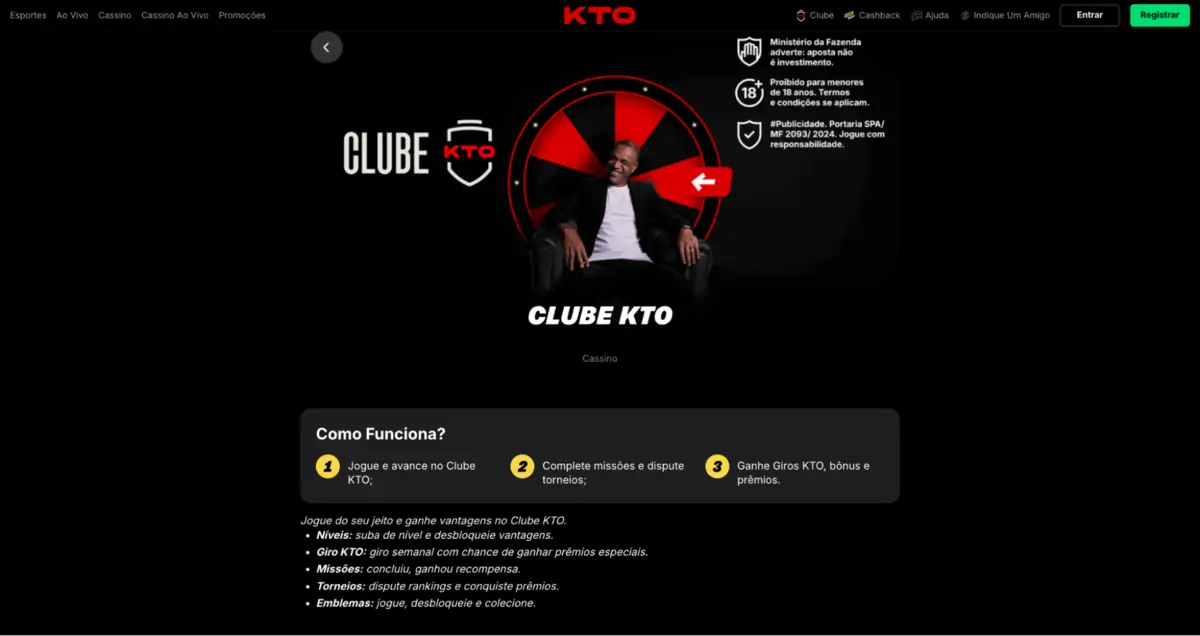 KTO - Níveis, missões, torneios KTO - Programa Clube KTO
