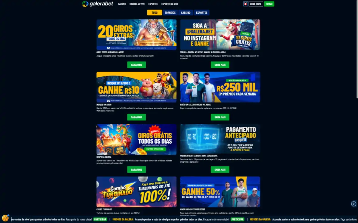 Galera Bet - Giros Grátis, Combo Turbinado e Bônus Diários Galera Bet - Promoções