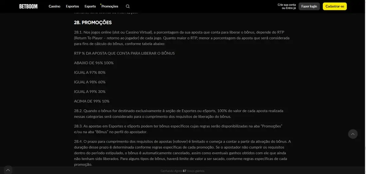 BetBoom Termos Promoções