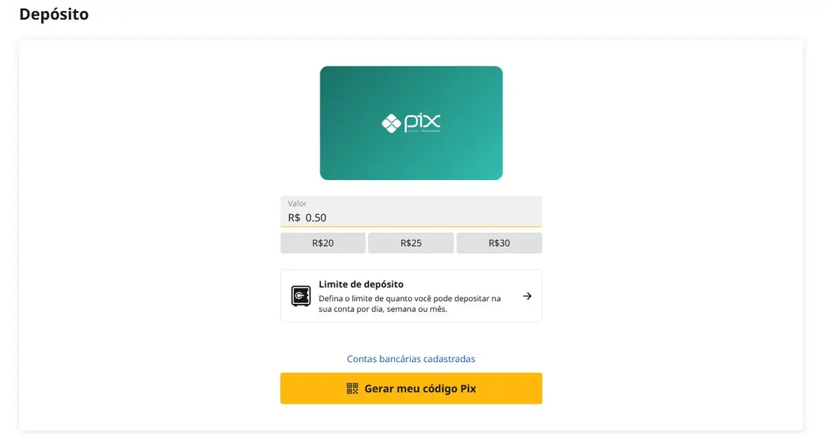 Betfair, caixa de depósito por Pix