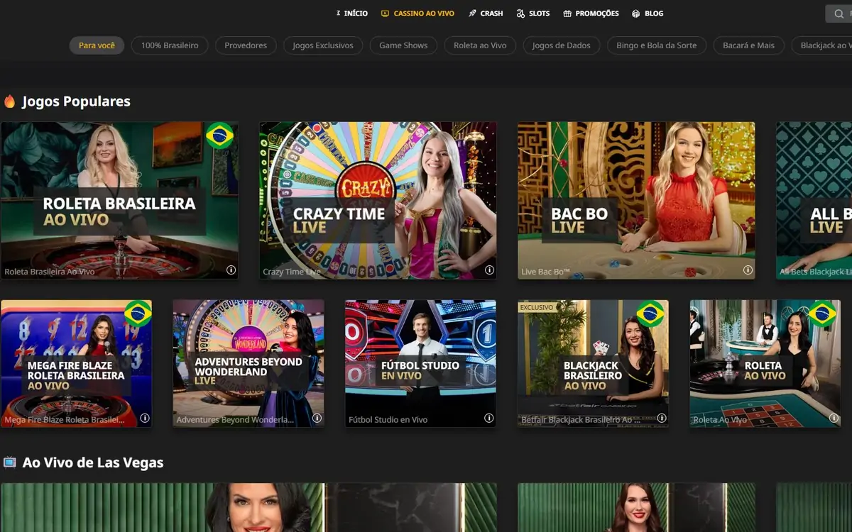 Betfair, mesas do cassino ao vivo