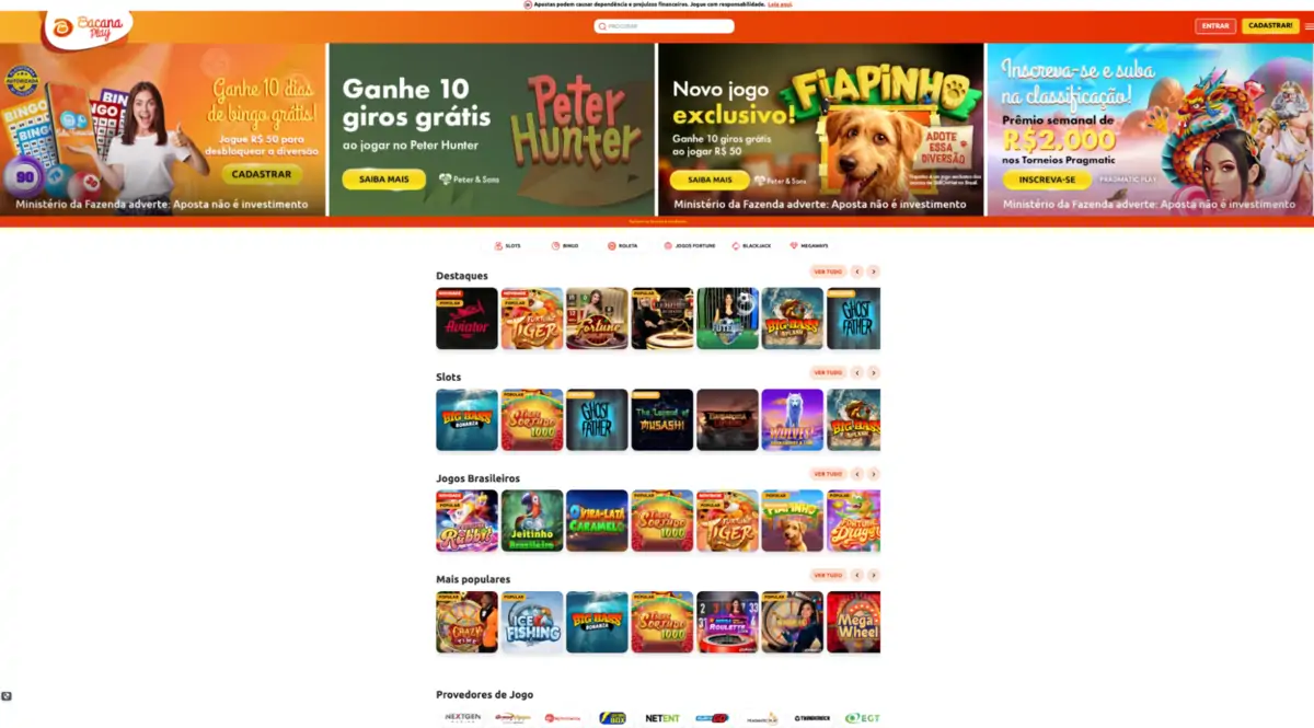 BacanaPlay - página inicial do site