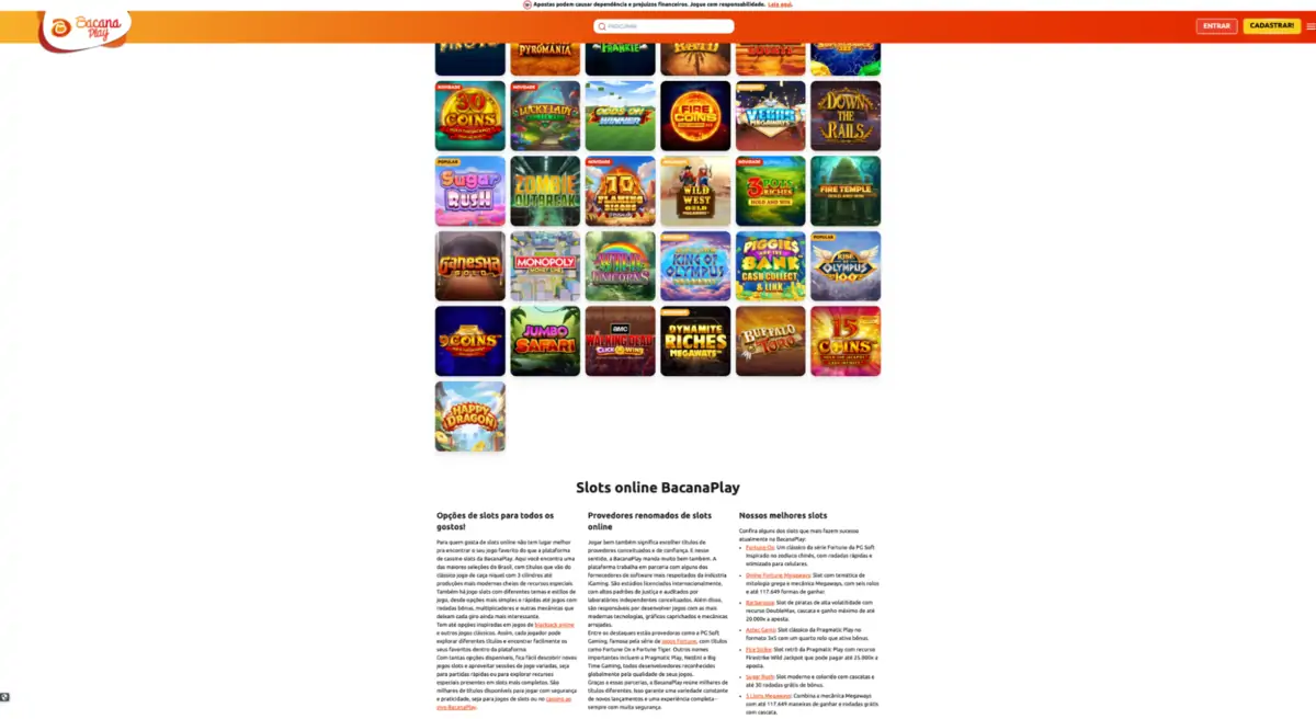 BacanaPlay - catálogo de slots online