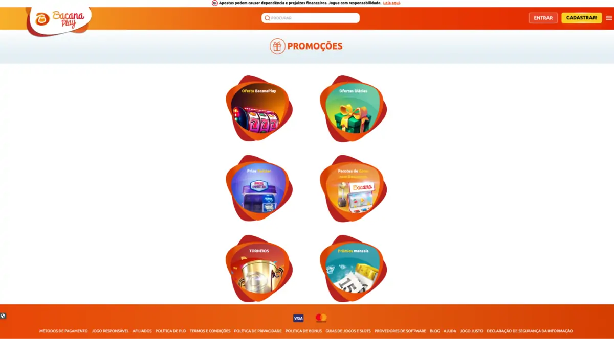 BacanaPlay - página de promoções