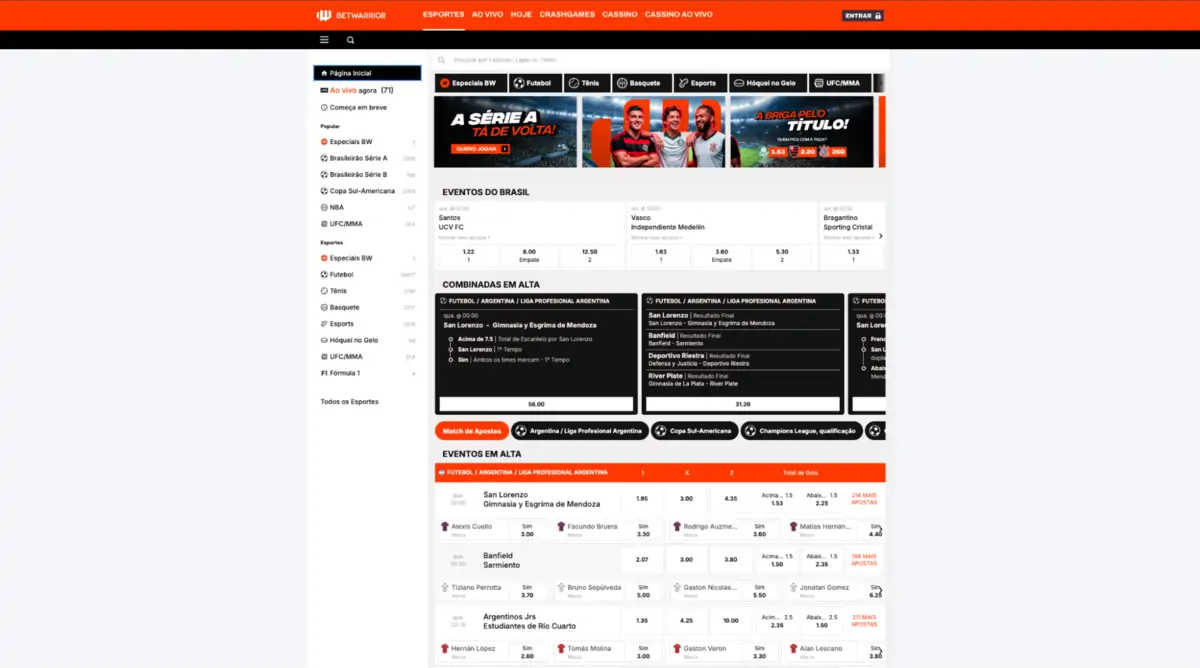 BetWarrior - odds ao vivo e mercados de apostas BetWarrior - página de esportes e eventos em destaque
