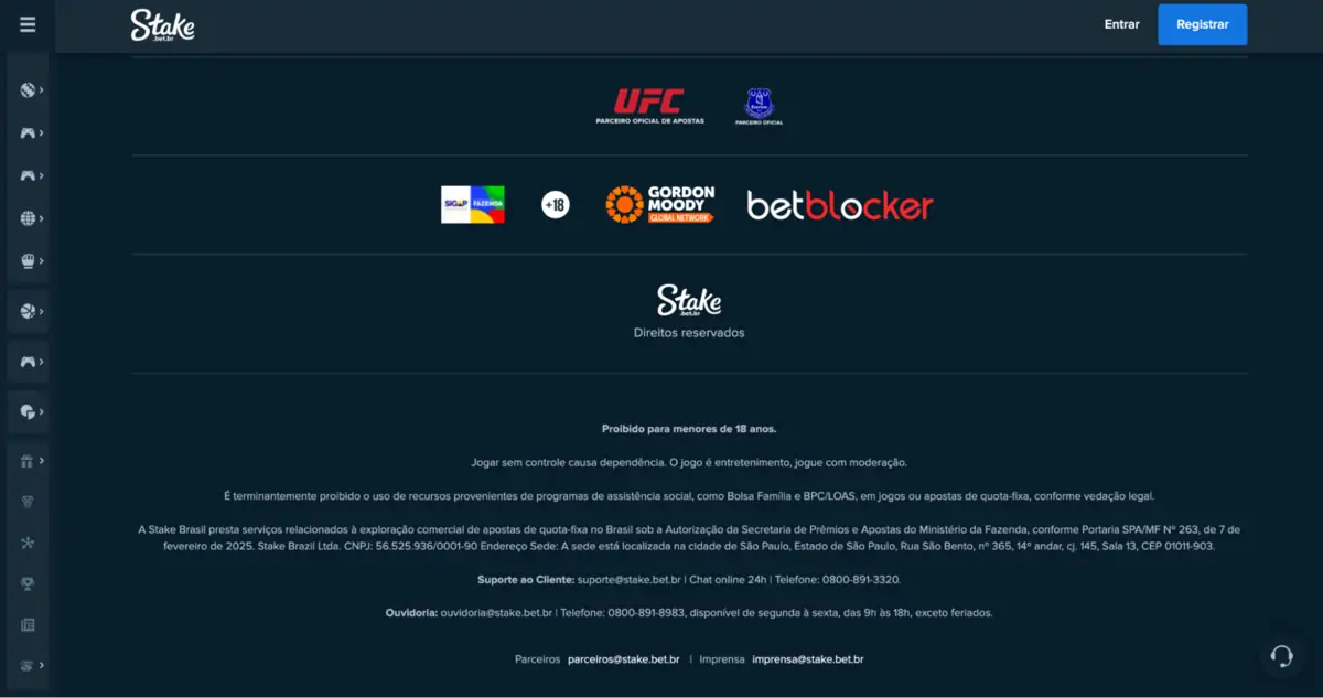 Stake Cassino - licença SPA/MF