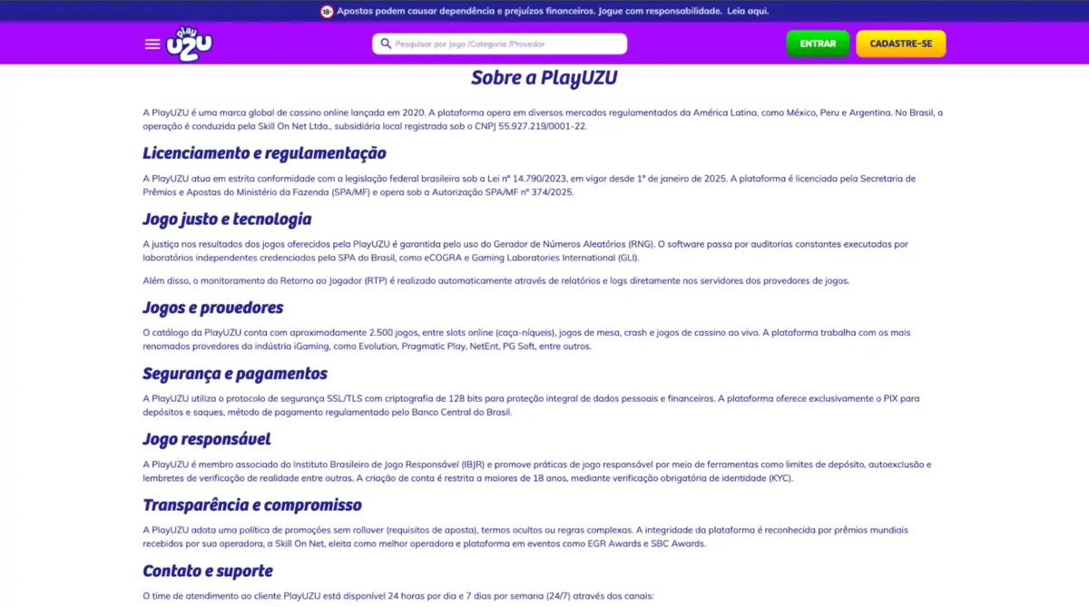 PlayUZU - dados do operador