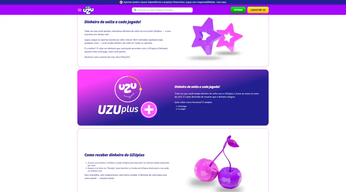PlayUZU - página sobre o programa UZUplus