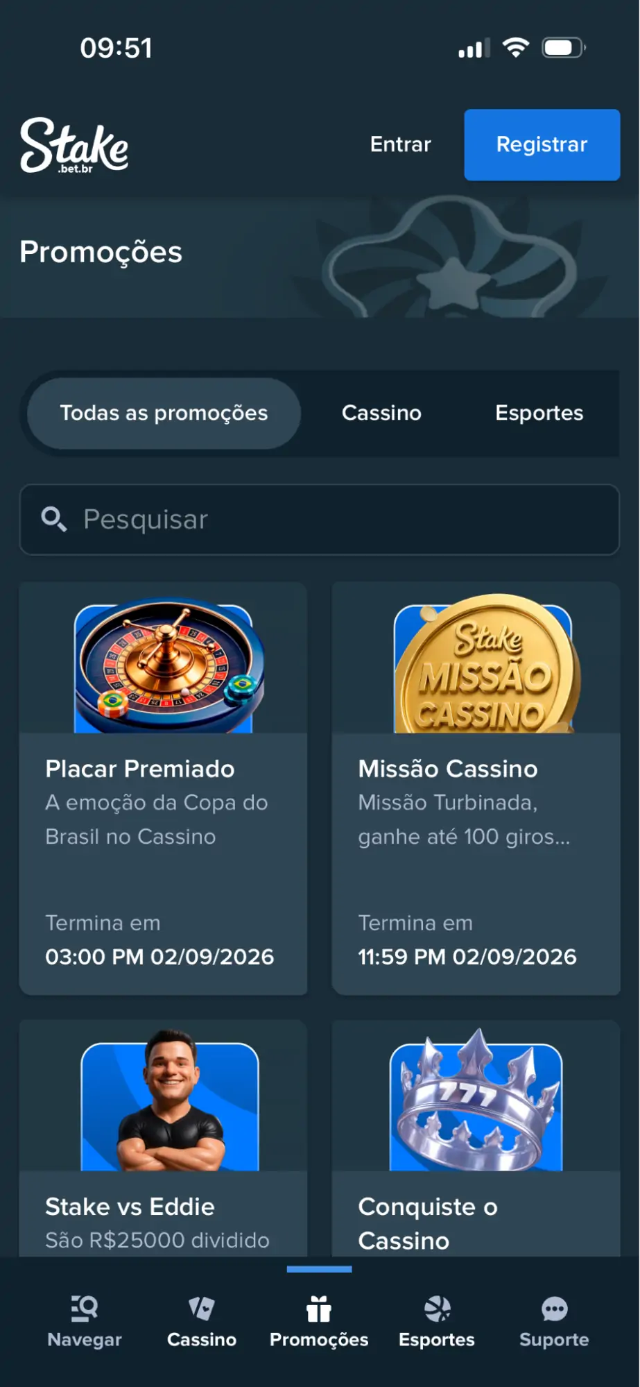 Stake Bet - app, tela de promoções Stake Bet - app, ofertas