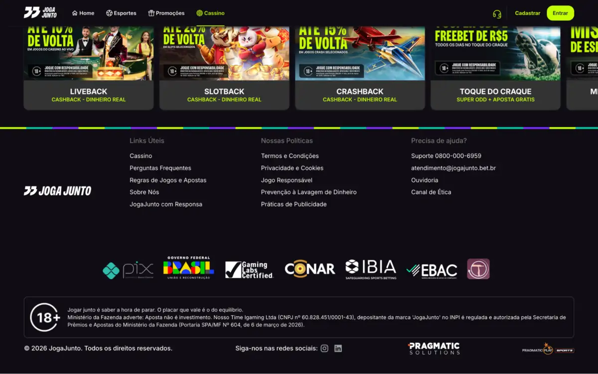 JogaJunto - site, página inicial