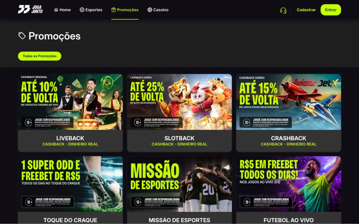 JogaJunto - página de promoções