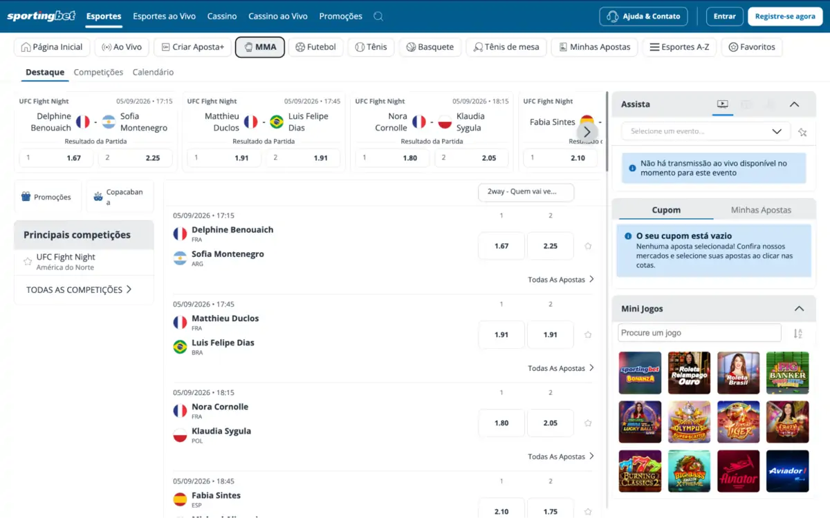Sportingbet - página com odds ao vivo de MMA, Futebol, Tênis, Basquete e outros esportes Sportingbet - seleção de esportes disponíveis