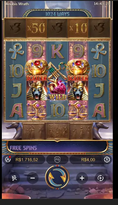 Anubis Wrath demo, 1.024 caminhos com multiplicadores somados de x3 a x500 Anubis Wrath demo, 1.024 caminhos com multiplicadores somados de x3 a x500