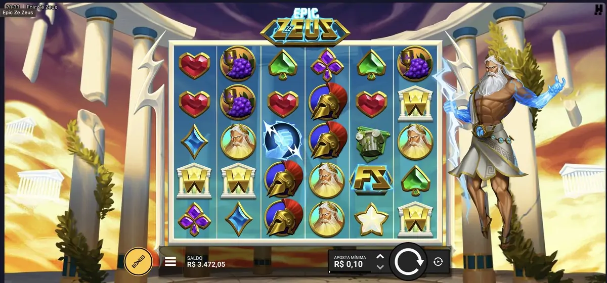Epic Ze Zeus da Hacksaw Gaming, o mesmo slot de moedas com o teto multiplicado por cinco