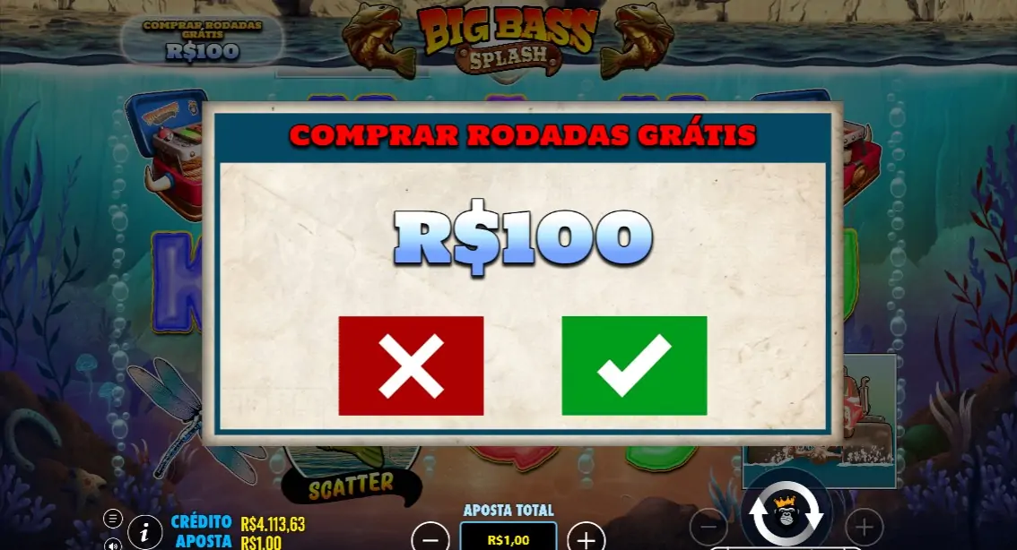 Big Bass Splash, menu de compra de rodadas grátis