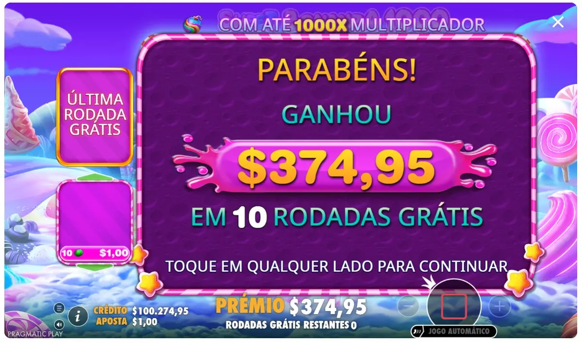 Sweet Bonanza 1000, resultado das rodadas grátis