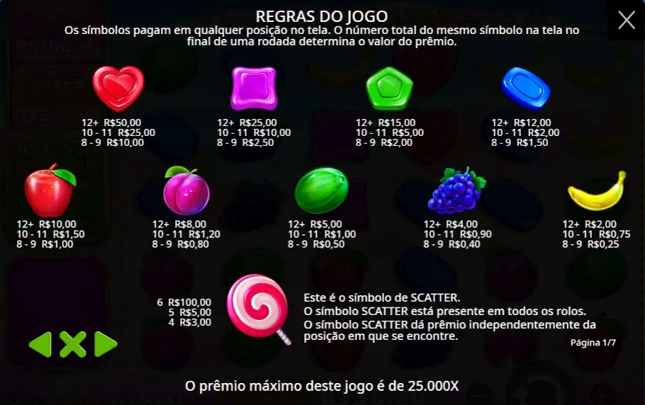 Sweet Bonanza 1000, tabela de pagamentos