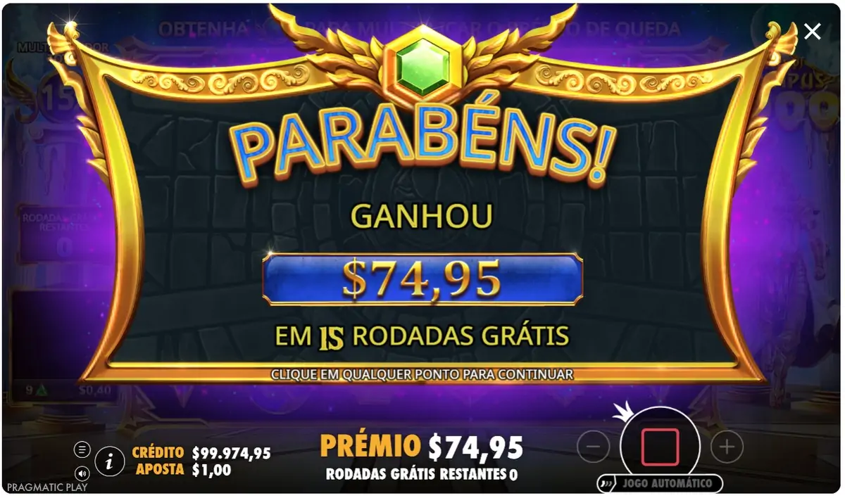 Gates of Olympus 1000, resultado das rodadas grátis